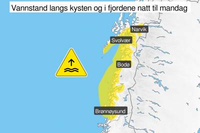 Sender ut farevarsel om høy vannstand natt til mandag
