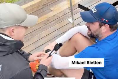 Kaster seg over målstreken