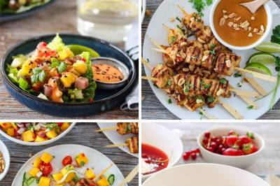 AUGUSTMENYEN; TUNFISKTARTAR, KYLLING SATAY OG RIPS- OG JORDBÆRSUPPE