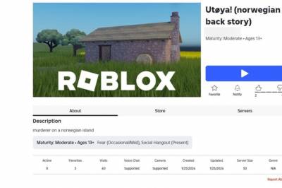 Roblox fjernet Utøya-spill etter varsel fra Barne­vakten