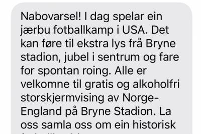 Nabovarsel til alle i Haaland-kommunen før Norge-kamp