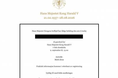 Her er invitasjonen til kong Haralds gravferd