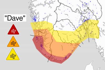 Uværet «Dave»: Nkom hever beredskapen - folk kan miste strøm og mobilnett