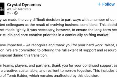 Crystal Dynamics rammes av andre bølge av oppsigelser