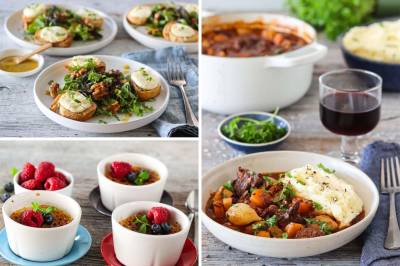 OKTOBERMENYEN; CHÈVRESALAT, BOEUF BOURGUIGNON OG CREME BRÛLÈE