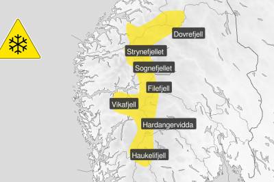 Gult snøvarsel i fjellet 