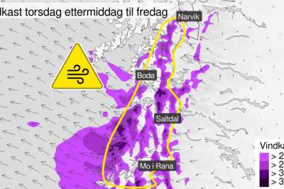 Varsler om kraftige vindkast – fare for stengte veier og strømbrudd