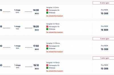 Norwegian selger flybilletter til Bergen for nesten 20.000
