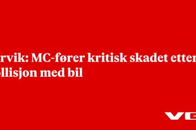 Larvik: MC-fører kritisk skadet etter kollisjon med bil