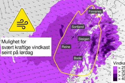Varsler om kraftige vindkast i Nordland