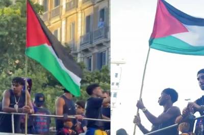 Lamine Yamal går viralt med et palestinsk flagg i Barças ligafeiring