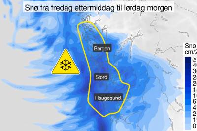 Gult farevarsel for snø i Hordaland og Rogaland