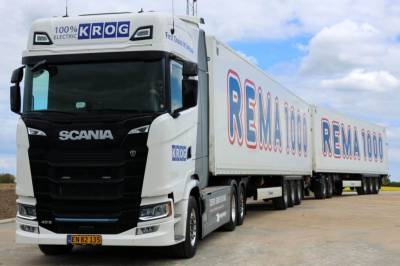 Danske Rema 1000 med superlange elektriske vogntog