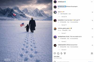 Det hvite hus poster AI-bilde av Trump og pingvin på Grønland