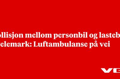 Kollisjon mellom personbil og lastebil i Telemark: Luftambulanse på vei