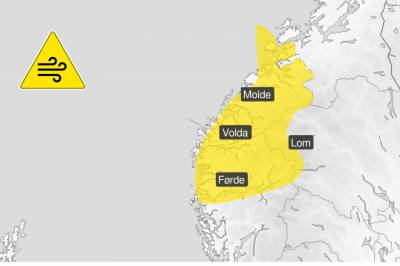 Meteorologisk institutt advarer: Fare for vindkast opp mot 35 m/s