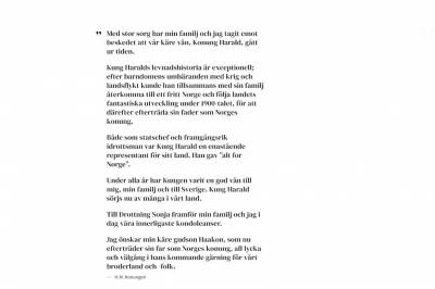 Kong Karl Gustafs hilsen til kong Harald V