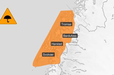Oransje farevarsel om store nedbørsmengder i nord