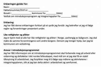 Slik blir erklæringen flyktninger i Norge må undertegne