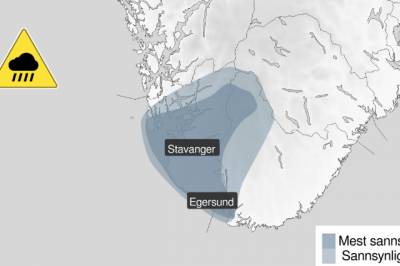 Gult farevarsel for styrtregn i Rogaland og Agder